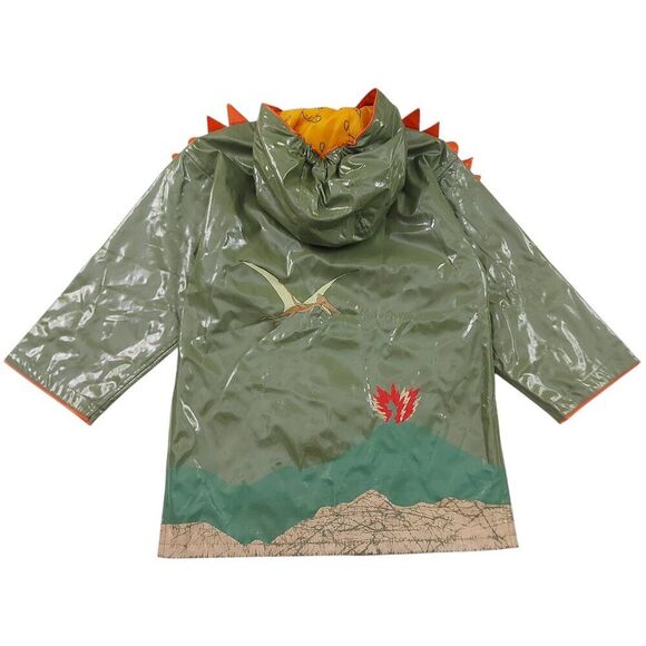 Kidorable Dinosaur Raincoat Kids 4/5 Green Spikes and Volcano All-Weather Snaps - Picture 4 of 12